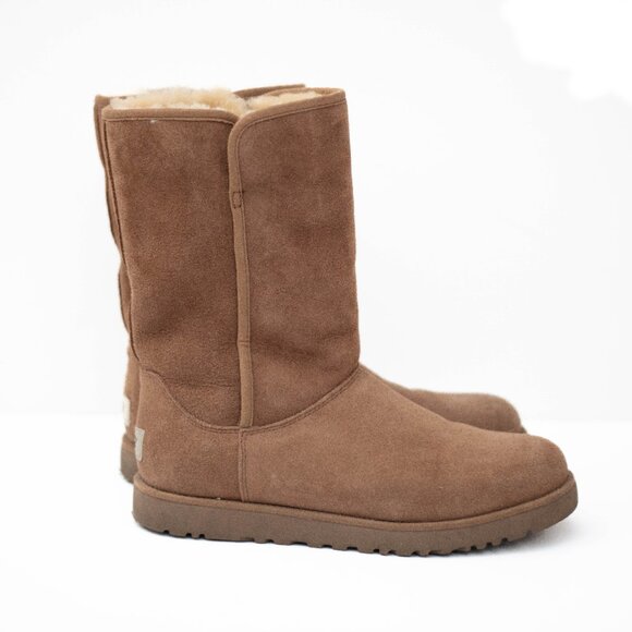 🧸 UGG Classic Tall Boots Womens 6.5 Chestnut Shearling Suede Winter Cozy - Picture 3 of 12